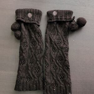 Mocha Brown leg warmers with pom poms
